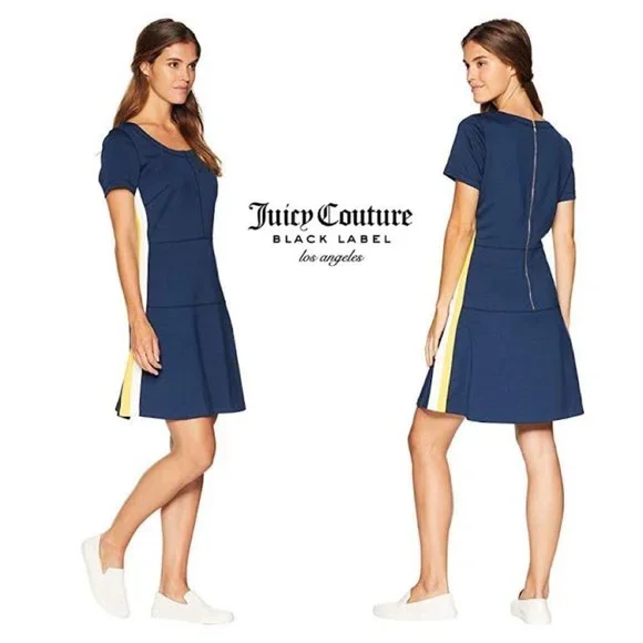 NWT $148 JUICY COUTURE Women XS Sporty Color-blocked Stretch Ponte Dress in  NAVY